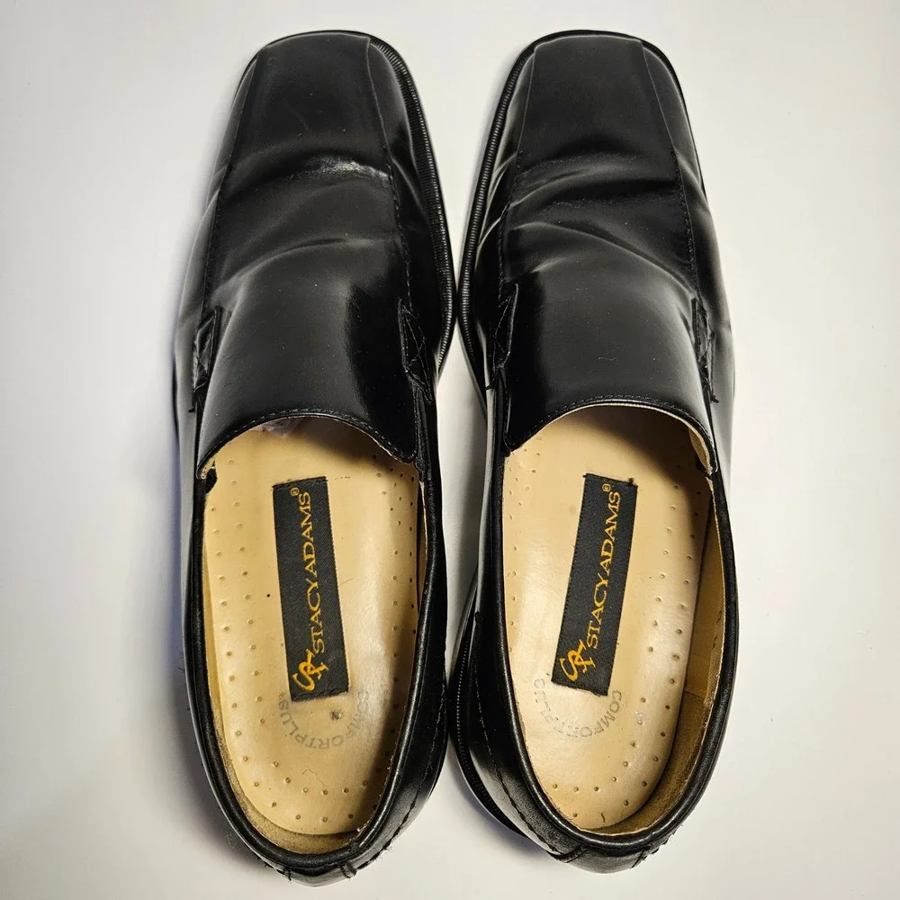 Stacy Adams Mens Black Leather Square‎ Toe Loafers Dress Shoes 9M 23786-01